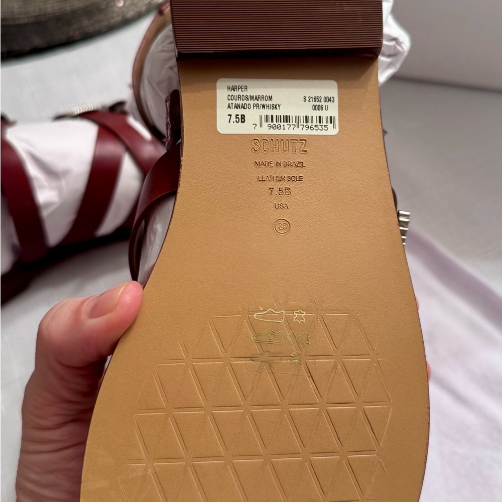 Schutz brown leather Harper buckle zip strappy sandal gladiator 7.5 - Picture 8 of 10